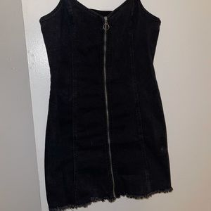 Black, jean zip up mini dress
